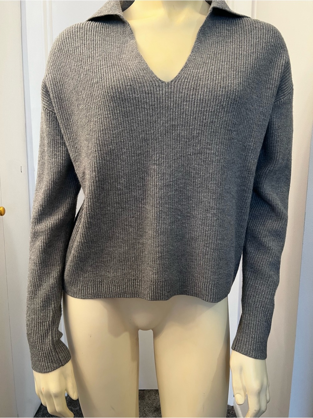 a new day Gray Ribbed V-Neck Collared Sweater
